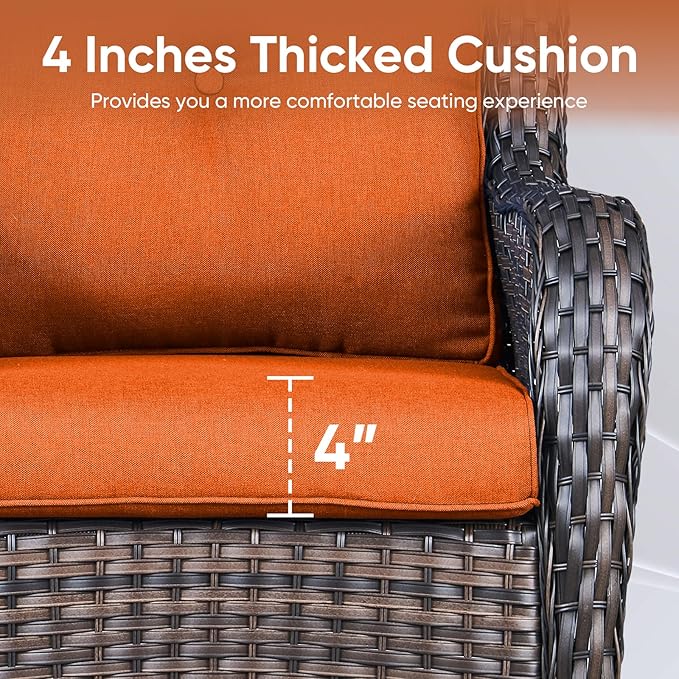 10-Piece Outdoor Patio Cushion Set - Fade & Water Resistant with Removable Olefin Cover, 22x24x4 Inch Memory Foam Cushions for Wicker Sectional Sofa – Orange/Buckle