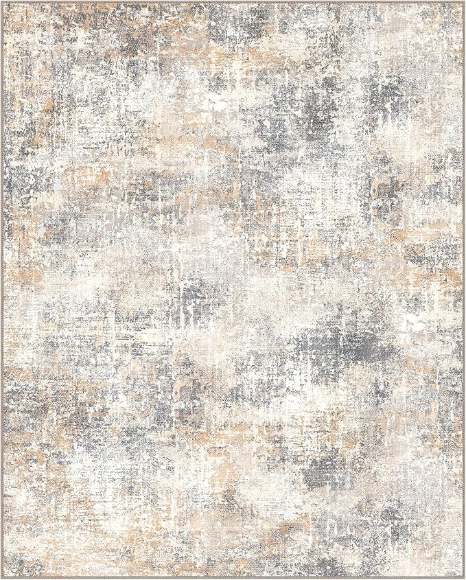 GENIMO Washable Area Rugs for Living Room Bedroom, 9x12 Modern Abstract Non Slip Rug, Low Pile Soft Contemporary Indoor Floor Carpet Cover for Dinning Room Kitchen, Beige Gold