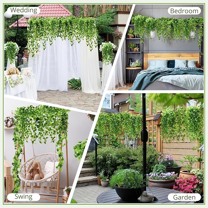 XunYee 28 Pcs Artificial Hanging Plants 3.6FT Fake Hanging Plants, Fake Ivy Vine Artificial Ivy Leaves Plastic Fake for Wall House Room Garden Wedding Garland Indoor Outdoor Decor, No Baskets
