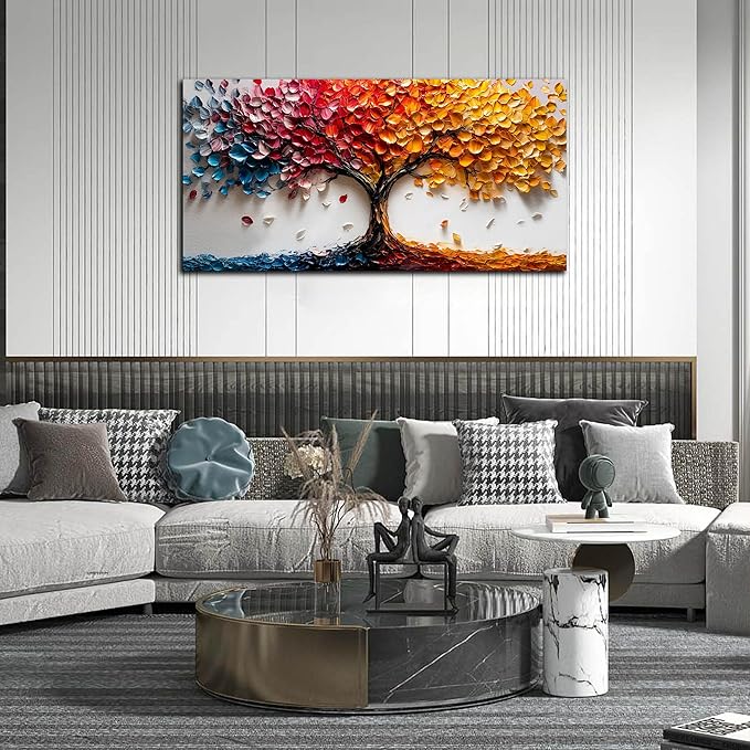 Tree Pictures Wall Art Living Room - Colorful Canvas Wall Art Bedroom Aesthetic - Modern Wall Decoration for Office Size 24" x 48"