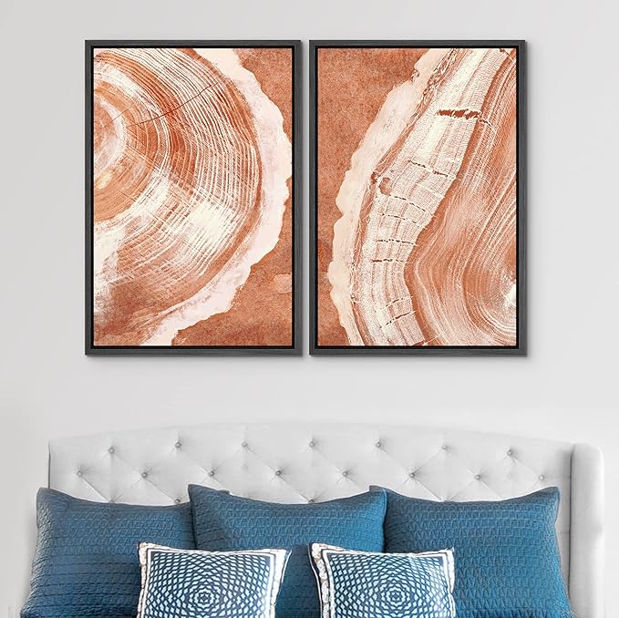 SIGNWIN Framed Canvas Print Wall Art Set Orange Closeup Wood Tree Ring Details Nature Wilderness Illustrations Modern Art Rustic Colorful Ultra for Living Room, Bedroom, Office - 24"x36"x2 Black