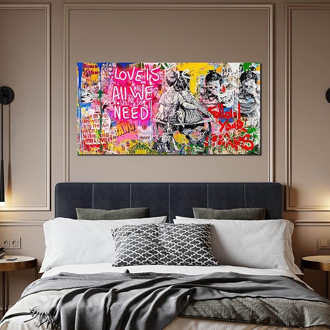 Colorful Banksy Wall Art for Living Room - Graffiti Posters for Teen Girls Room Ready to Hang Size 24" x 48"