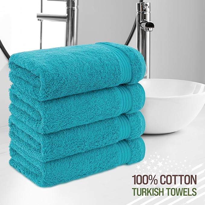 American Veteran Towel, Hand Towels for Bathroom Set of 4, 100% Cotton Turkish Hand Towel Sets Clearance Prime, Soft Hand Face Towels, Aqua Blue Hand Towels