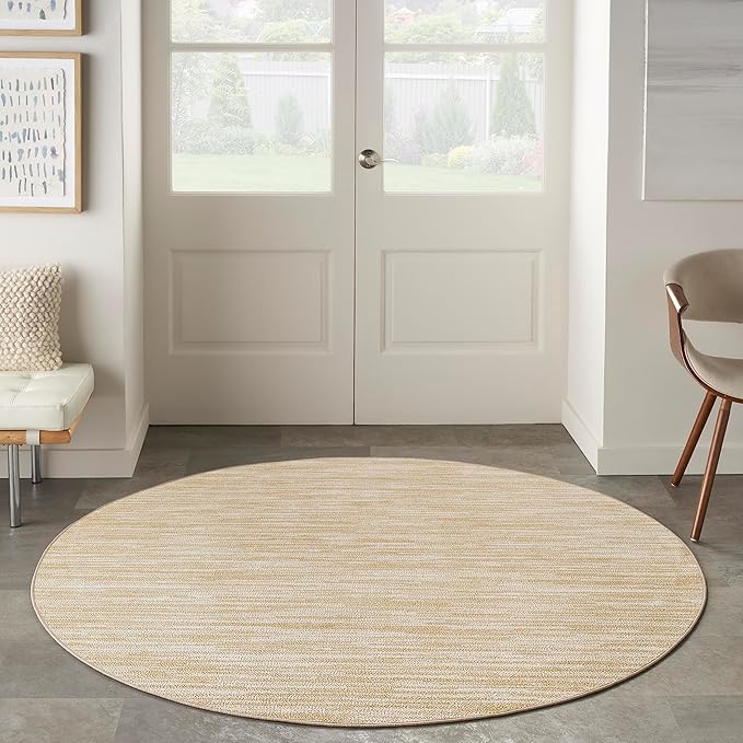 Nourison Home Essentials Indoor/Outdoor Ivory Gold 4' x Round Area Rug, Easy Cleaning, Non Shedding, Bed Room, Living Room, Dining Room, Backyard, Deck, Patio (4 Round)