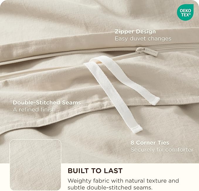 Bedsure Cotton Duvet Cover King - Luxury Slub Weave 100% Cotton Duvet Cover Set with a Linen Like Textured, Easy Change Durable Bedding Set 3 Pieces, Ivory, 104" x 90"