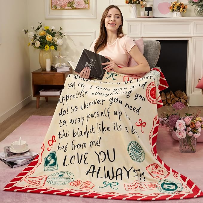 Joiedomi Birthday Gifts for Mom Soft Flannel Mom Blanket for Women Wife Grandma Mothers Day Anniversary Present from Daughter Son 50" x 60" Red