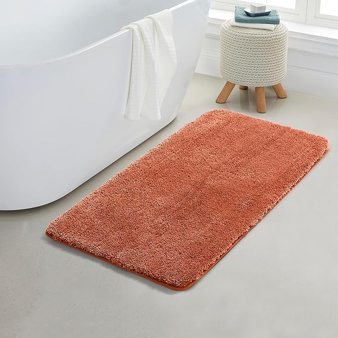 YHF Bathroom Rugs 24" X 47", Extra Thick & Soft Microfiber Shaggy, Machine Washable Bath Mats, Absorbent Bath Rugs, Non-Slip Rubber Backing Bath Mat for Bathroom Floor, Tub and Shower, Rust