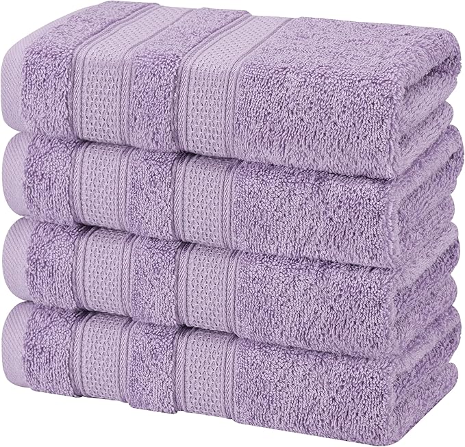 American Soft Linen Salem 100% Cotton Turkish 4 Piece Hand Towels for Bathroom, 600 GSM Soft Absorbent Quickdry Hand Face Towel Set, Lilac