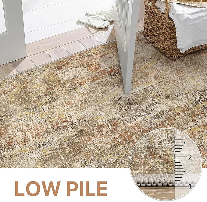 GENIMO Washable Area Rugs for Living Room Bedroom, 8x10 Modern Abstract Non Slip Rug, Low Pile Soft Contemporary Indoor Floor Carpet Cover for Dining Room Kitchen, Orange