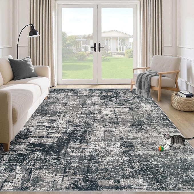 5x7 Area Rugs for Living Room: Washable Modern Abstract Rug Soft Non Slip Rug Indoor Low Pile Carpet for Bedroom Dining Room Home - Black Grey Brown