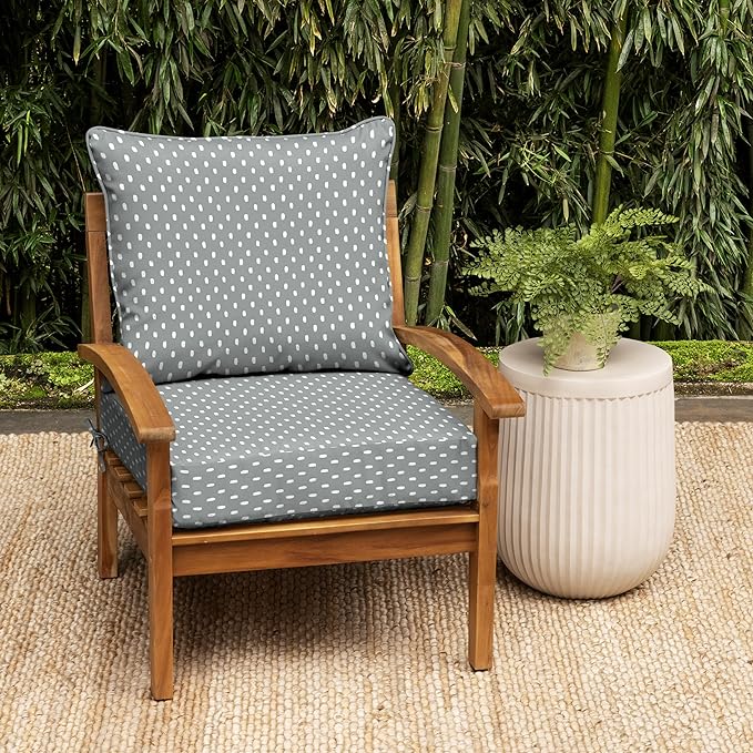 Arden earthFIBER Outdoor Deep Seat Cushion Set, 24 x 24, Rain-Proof, Fade Resistant, Deep Seat Bottom and Back Cushion for Chair, Sofa Stone Grey Dot