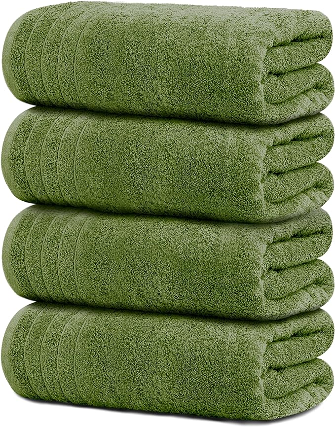 Tens Towels Pack of 4 Extra Large Bath Towels 30 x 60 Inches, 100% Cotton, Larger & Lighter Weight, Quicker to Dry, Super Soft and Absorbent, Perfect for Bathroom, Green
