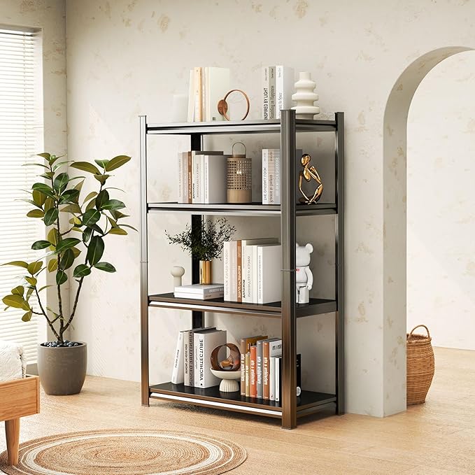 Tall Bookshelf with Open Shelves, Metal Office Book Shelf, Adjustable Organizer Bookcase, Standing Storage Organizer Shelf for Living Room (40" W*18" D*63" H)