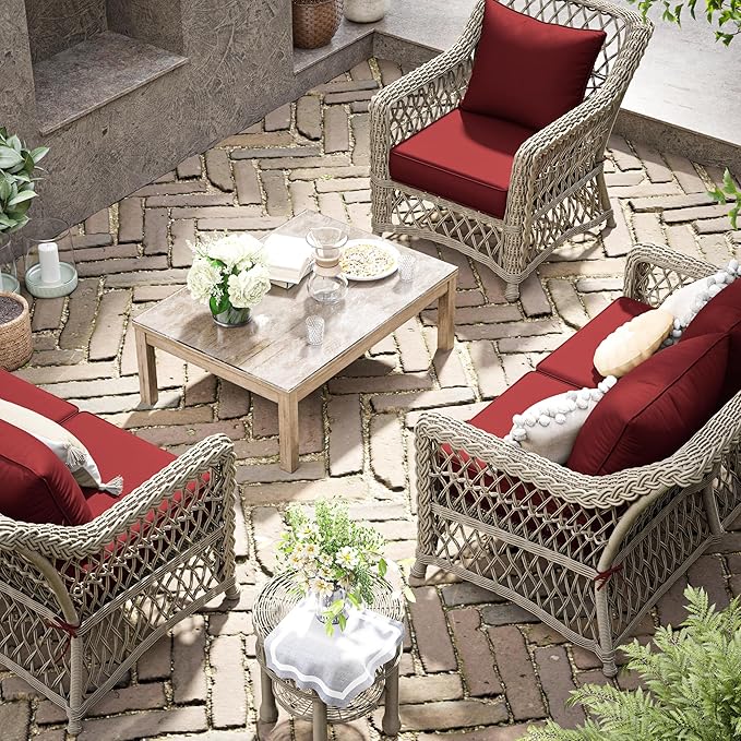Premium Outdoor Seat Cushion Chair Cushions for Patio Furniture 19 L X 19 W X 4 H Waterproof & Fade Resistant Deep Seat and Backrest Cushion Set with Removable Covers for Chair, Sofa