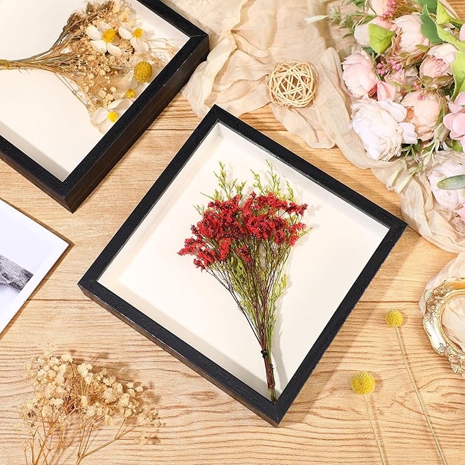 Ripeng 16 Pack Shadow Box Frame Display Case Picture Frame for Wedding Bouquet, Back to School Crafts, Memorial Photos, Ticket, Teacher, Medal, DIY Wall or Tabletop Gift Decor(8 x 8 Inch,Black)