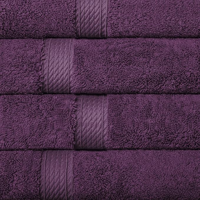 BLUENILEMILLS BNM Egyptian Cotton 4-Piece Towel Set, Includes 4 Hand Towels, Attached Loop for Easy Hanging and Storage, Hotel Quality, Perfect for Bathroom, Gym, Shower Space, or Spa, Plum