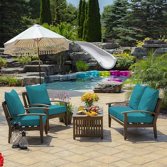 Arden Outdoor Deep Seat Cushion Set, 24 in x 24 in, Weather-Proof, Rain-Proof, Fade Resistant Patio Cushion for Chair, Sofa, and Couch Lake Blue Leala