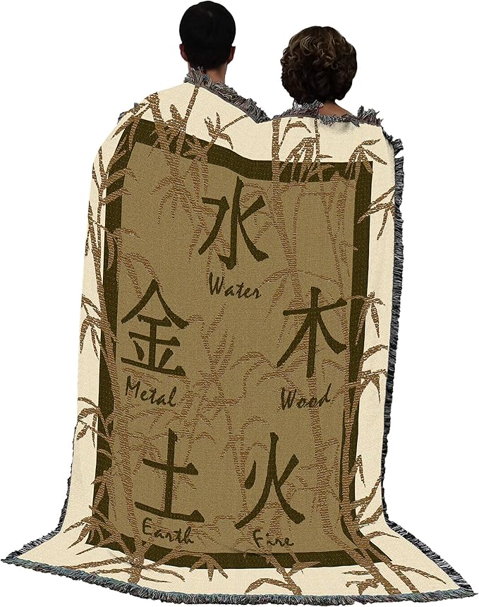 Pure Country Weavers Feng Shui Blanket - Chinese Asian Symbols for Elements Gift Tapestry Throw Woven from Cotton - Made in The USA (72x54)