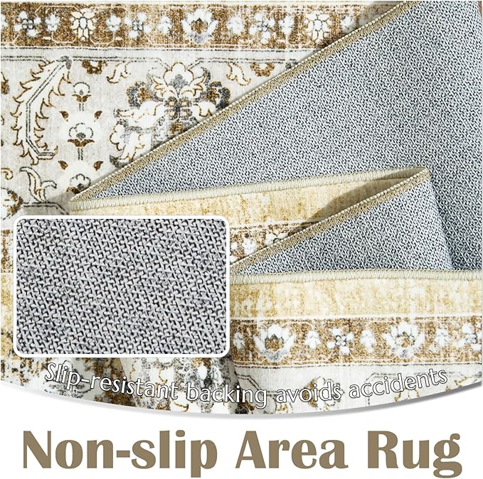 jinchan Area Rug 2x3 Washable Vintage Floral Rug Indoor Entryway Non-Slip Door Mats Soft Carpet for Living Room Bedroom Bathroom Home Office Taupe