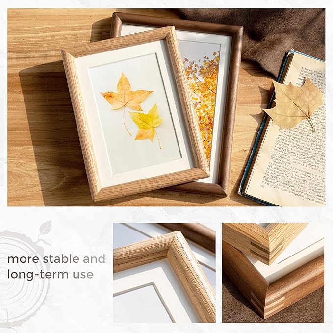 11x14 Picture Frame with 8x10 Mat, USA-Sourced Natural Walnut Wood Photo Collage Frame with HD Tempered Glass, Double Mortise and Tenon Strips, Wall Display Horizontally and Vertically, 3 Pack