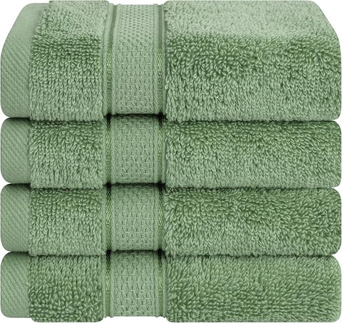 American Soft Linen Salem Washcloth Sets, 4 Piece Luxury 600 GSM 100% Cotton Washcloths for Bathroom, 13x13 inches Washrags Premium Quality Hand Face Towels, Sage Green