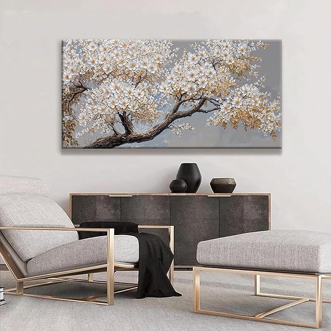 Large Wall Art Decor Modern White Flowers On Tree Artwork Prints Decor Ready To Hang Canvas Wall Art For Living Room Office Bedroom Wall Decor Kitchen 29x58 Inch