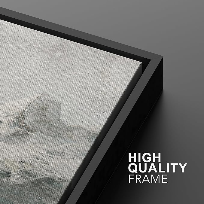 MUDECOR Framed Canvas Print Wall Art Majestic Snow-Capped Mountains Alpine Wilderness Nature Wilderness Illustrations Realism Decorative Scenic for Living Room, Bedroom, Office - 24"x36"x2 Black