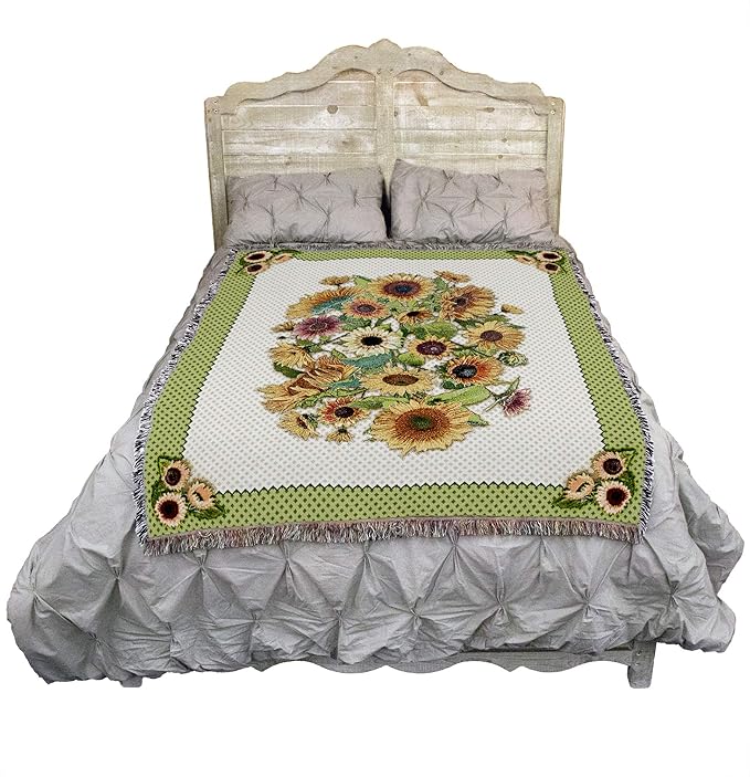Pure Country Weavers Sunflower Garden Blanket by Judy Hand - Garden Floral Gift Tapestry Throw Woven from Cotton - Made in The USA (72x54)