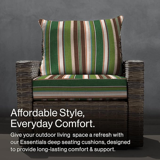 Honeycomb Outdoor Essentials Deep Seat, 24 x 24, Stripe Pine Green Chair Cushion for Patio Furniture