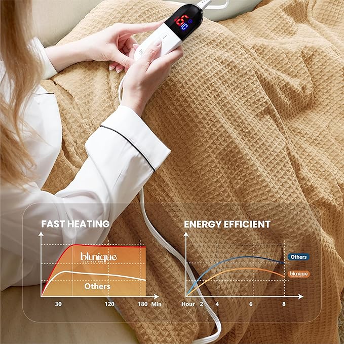 Heated Blanket Electric Blanket Full Waffle,72x84 Inches Sherpa Fleece Fast Heating Blanket 6 Heating Levels & 10 Hours Auto Off ETL Certification,Orange Full