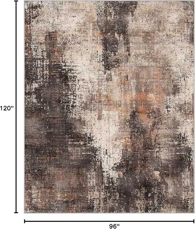 GENIMO Washable Area Rugs for Living Room Bedroom, 8x10 Modern Abstract Non Slip Rug, Low Pile Soft Contemporary Indoor Floor Carpet Cover for Dining Room Kitchen, Brown