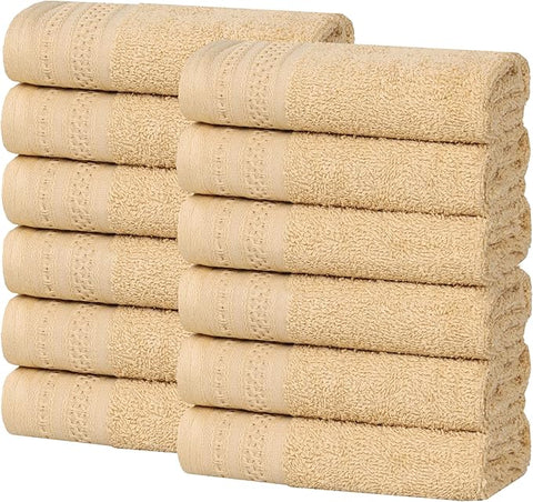 Superior Honeycomb Cotton Medium Weight Towels, for Guest Bath, Master Bathroom, Shower, Quick Dry, Adults, Home Essentials, Textured Waffle Border, Assorted Towel Set, 12 Piece Face Towel Set, Gold