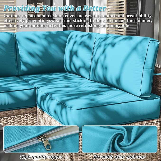 14 Pcs Outdoor Cushion Slipcovers Patio Cushion Covers Replacement Waterproof with Zipper for Outdoor Furniture, Patio Sofa Couch 3 Sizes, Covers Only