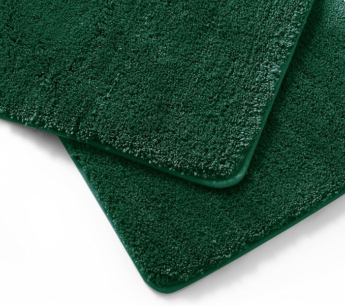 YHF Bathroom Rug Set 2 Piece, Extra Thick & Soft Microfiber Shaggy, Machine Washable Bath Mats, Absorbent Bath Rugs, Non-Slip Rubber Backing Bath Mat for Bathroom Floor, Tub and Shower, Hunter Green