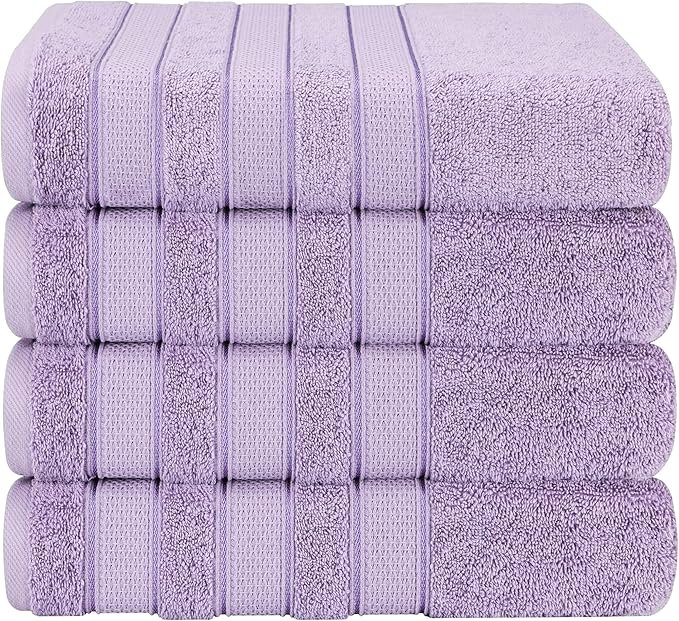 American Soft Linen Salem 100% Cotton Turkish 4 Piece Bath Towels for Bathroom, 600 GSM Soft Absorbent Quick Dry Bath Towel Set, Lilac