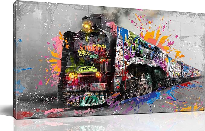 Graffiti Canvas Wall-Art for Living Room Large Size - Wall Art for Teen Boys Bedroom - Train Poster Wall Decor Ready to Hang Size 59" x 29"