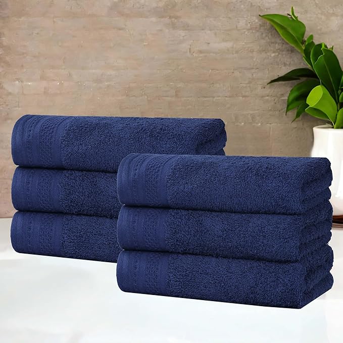 Superior Honeycomb Cotton Medium Weight Towels, for Guest Bath, Master Bathroom, Shower, Kitchen, Quick Dry, Adults, Essentials, Textured Waffle Border, Towel Set, Hand Towels, Set of 6, Navy Peony