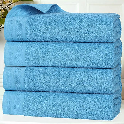 Superior Honeycomb Cotton Medium Weight Towels, for Guest Bath, Master Bathroom, Shower, Quick Dry, Adults, Home Essentials, Textured Waffle Border, Towel Set, Bath Towels, Set of 4, Azure