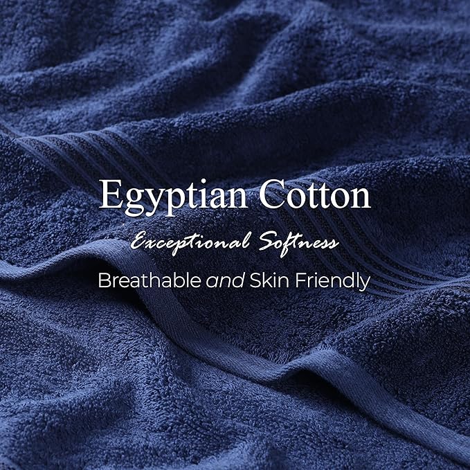 Superior Egyptian Cotton 6-Piece Towel Set, Assorted Towels for Home Bathroom, Master, Guest Bath, Decor Essentials, Includes 2 Bath, 2 Hand, 2 Face Towels/Washcloths, Quick Dry, Absorbent, Navy Blue