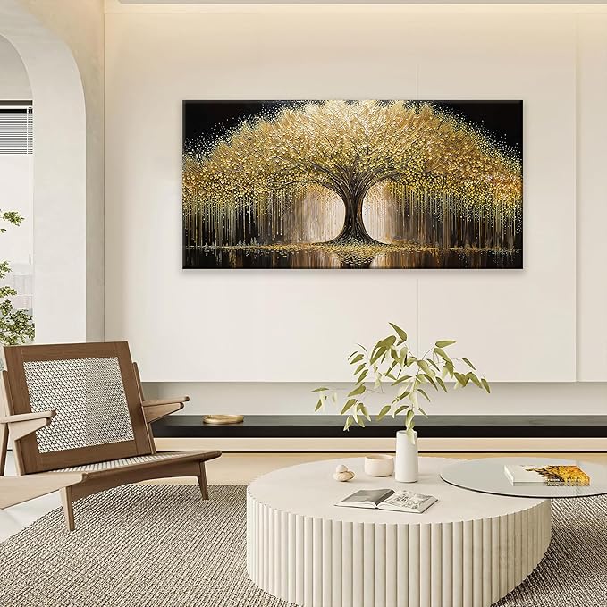 Golden Tree Of Life Wall Art Decor Prints Ready To Hang Room Wall Decor Modern Wall Art For Living Room Kitchen Office Canvas Prints Bedroom Decor 24x48 Inch
