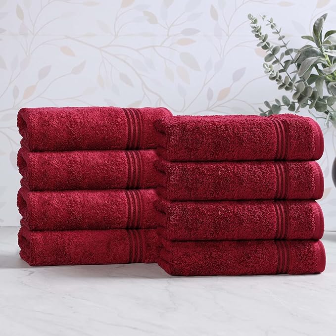 Superior Egyptian Cotton Bath Towel Set, Towels For Home Bathroom, Master, Guest Bath, Decor Essentials, Quick Dry, Absorbent, Large Body Towels, Spa, Hotel, Resort, Adult, Kids, Set of 8, Burgundy