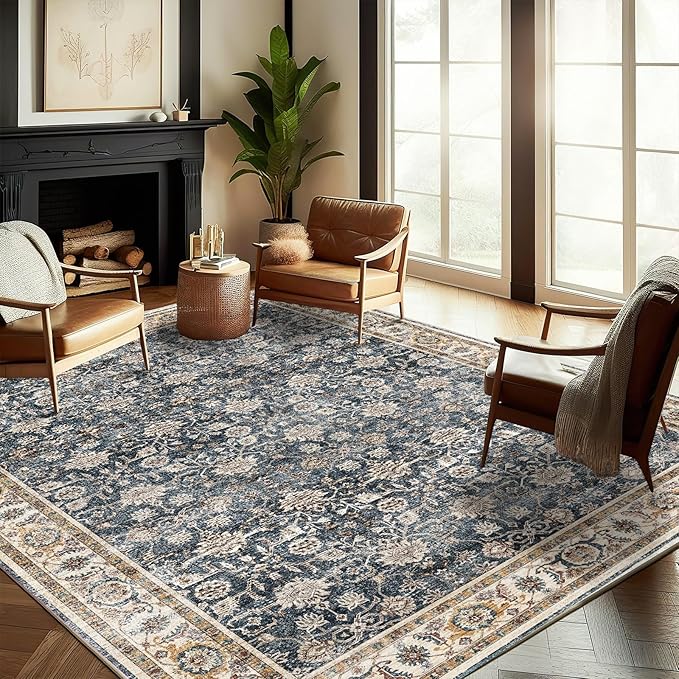 Washable Area Rug 10'x14' Boho Design Non-Shedding Easy Care Ideal for High Traffic Areas in Living Room Bedroom Office Coffee Table Kitchen Large Carpet