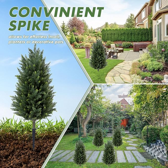 3FT Artificial Cedar Topiary Trees with Ground Spike, UV Resistant Fake Cypress Bushes Artificial Shrubs 2 Pack Faux Cypress Plants for Outdoor Indoor Front Porch Garden
