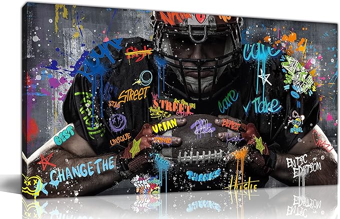 JKWALL77 Graffiti Wall-Art for Living Room Large Size - Wall Decor for Men - Rugby Ball Sports Posters Ready to Hang Size 59" x 29"
