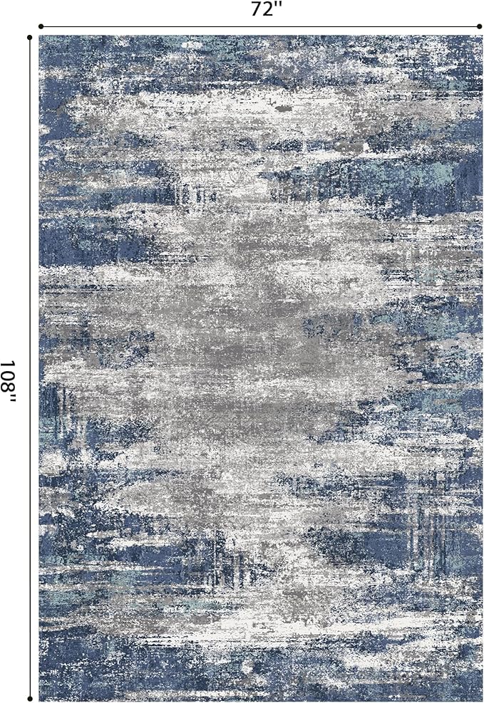GENIMO Rugs for Bedroom-Washable 6x9 Area Rugs Lightweight Low Pile, Abstract Printed Non-Slip Carpet for Living Room, Playroom, Dining Room, Office, Blue/Ivory