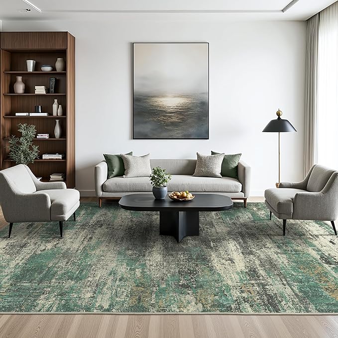 GENIMO Washable Rug-6x9 Area Rugs Lightweight Low Pile Carpet with Rubber Backing, Modern Pet Friendly Decorative Rug for Living Room, Bedroom, Playroom, Sage Green