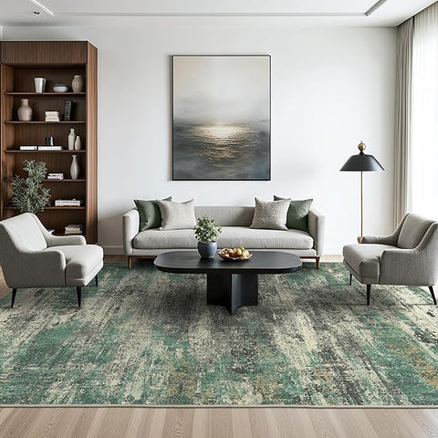 GENIMO Washable Rug-6x9 Area Rugs Lightweight Low Pile Carpet with Rubber Backing, Modern Pet Friendly Decorative Rug for Living Room, Bedroom, Playroom, Sage Green