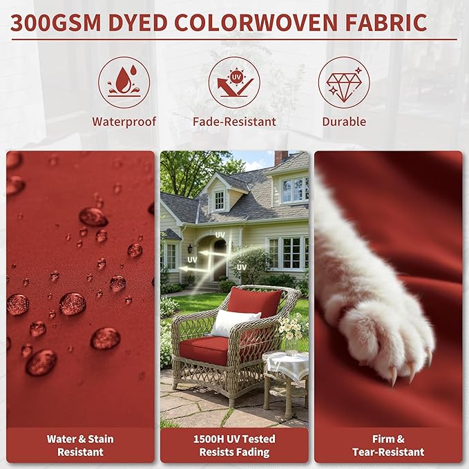Premium Outdoor Seat Cushion Chair Cushions for Patio Furniture 22 L X 22 W X 4 H Waterproof & Fade Resistant Deep Seat and Backrest Cushion Set with Removable Covers for Chair, Sofa