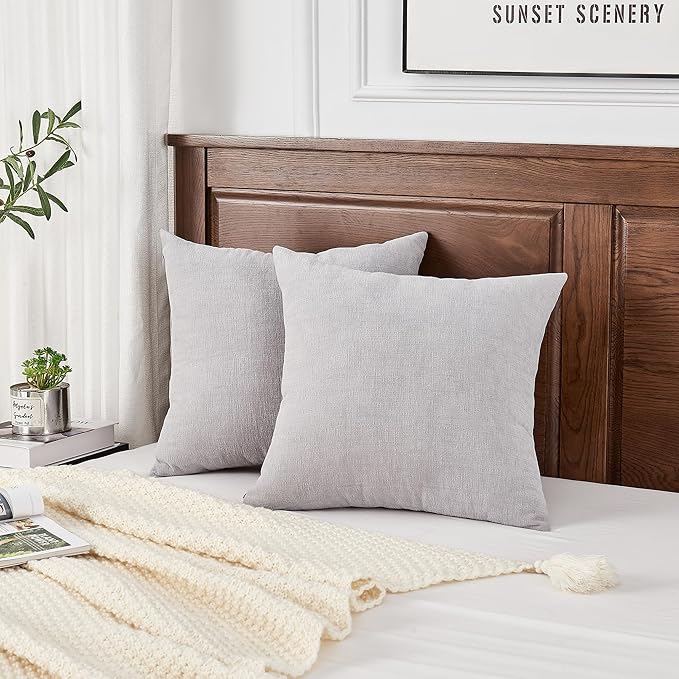 GAWAMAY Decorative Square Throw Pillow Covers 20"x20" Inch Set of 2, Super Soft Chenille Pillows Farmhouse Fall Pillowcase for Living Room Bedroom Sofa Couch Cushion Cover Light Grey 50x50cm