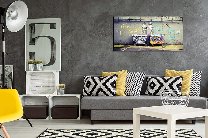 Banksy Street Art - Graffiti Canvas Wall Decor - Abstract Art Wall Decor Ready to Hang Size 40" x 20"